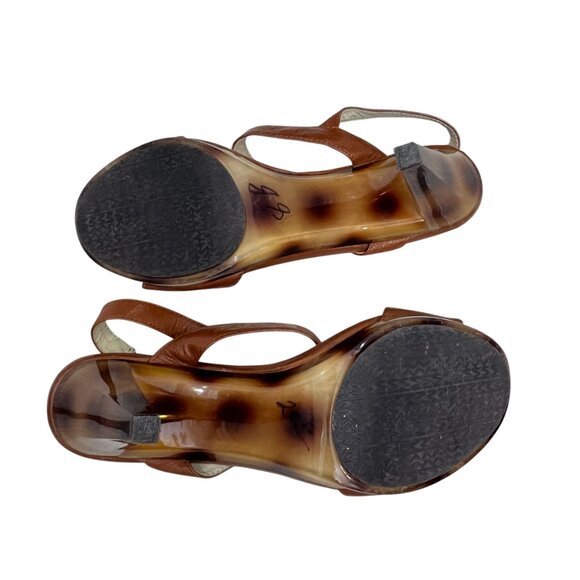 Michael Michael Kors Leather Logo strappy Tortoise heel Sandal women's size 8 - Picture 10 of 10